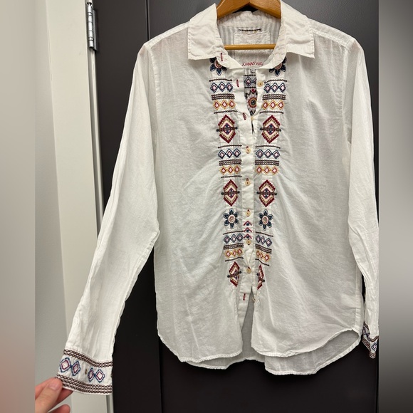 Johnny Was White Embroidered Button Down Shirt - Picture 2 of 4